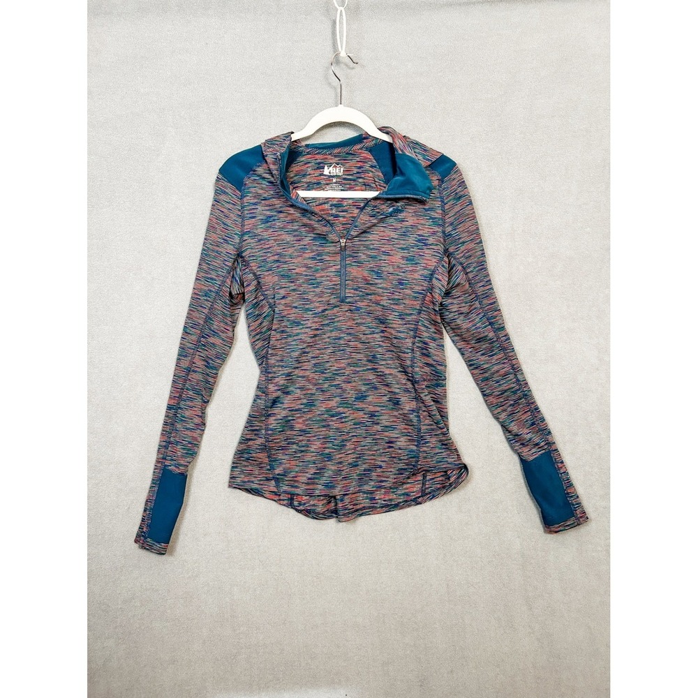 REI Co-op Womens Space Dye Quarter Zip Hoodie Blue Multi Color Active Top Medium